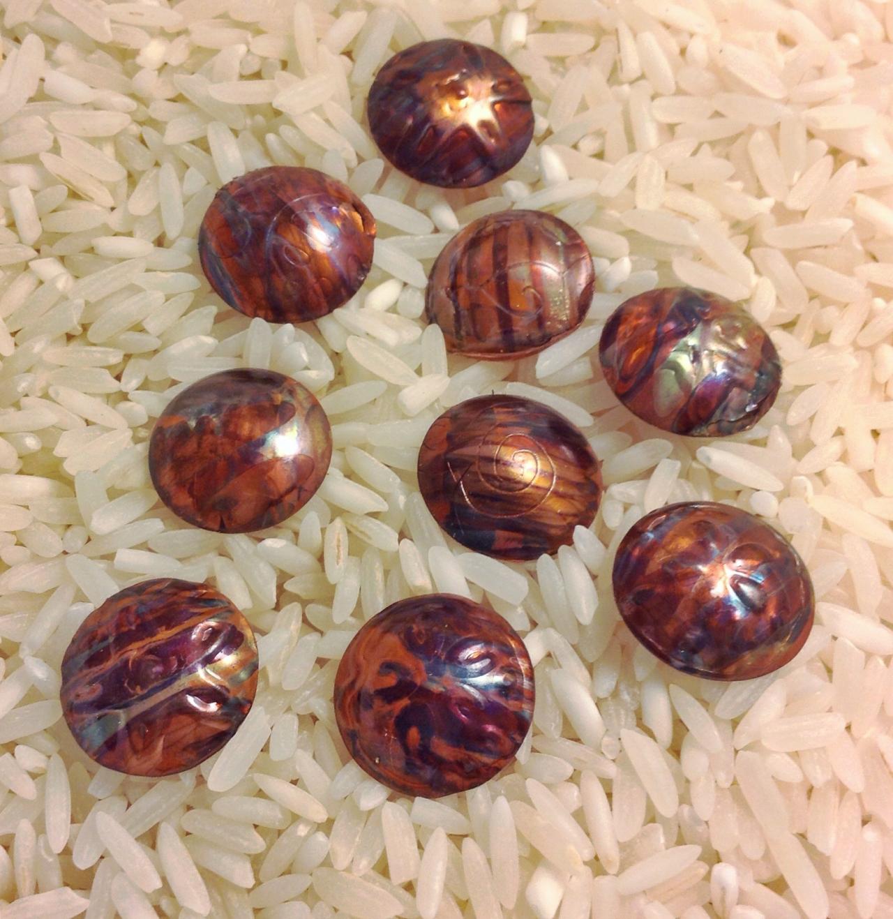 Flame Painted Copper Bead Caps